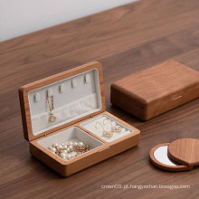 Caixa de joias de madeira argolas pulseira pulseira de veludo